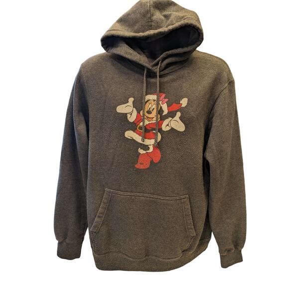 Disney Minnie Mouse Christmas Hoodie Sweatshirt Medium Gray Pullover Pockets - Picture 6 of 8